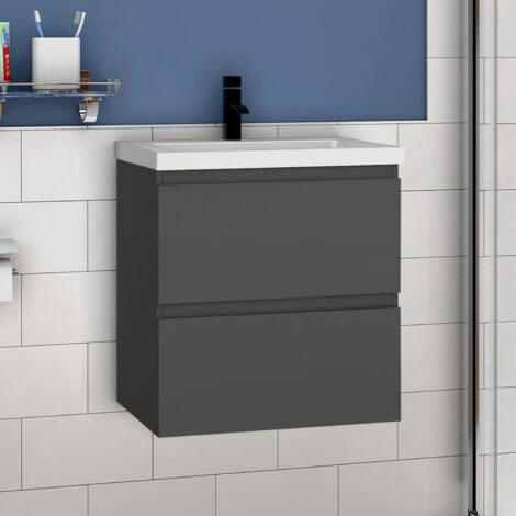 Waschtisch mit Unterschrank Badmbel Waschbecken Badezimmer 50cm Anthrazit mit Waschbecken