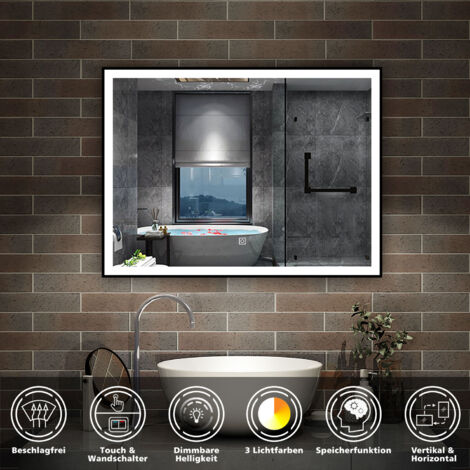 LED Wandspiegel Touch Badspiegel Badezimmerspiegel Beleuchtung Beschlagfrei Kalt/Warmwei dimmbar 80 x 60cm