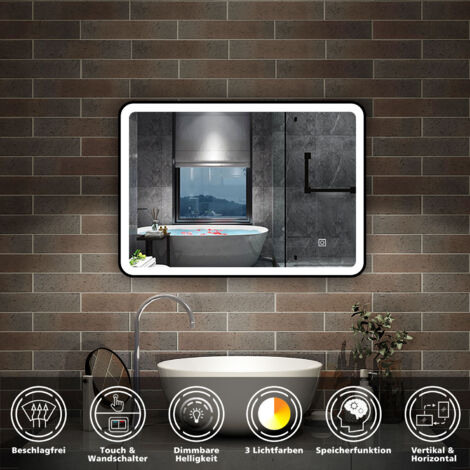 Touch Badspiegel LED Wandspiegel Badezimmerspiegel Beleuchtung Beschlagfrei Kalt/Warmwei dimmbar 70 x 50cm