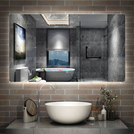 Badspiegel mit Beleuchtung LED Badezimmerspiegel Wandspiegel Kaltwei Dimmbar, LED Memory Funktion 120 x 70 cm