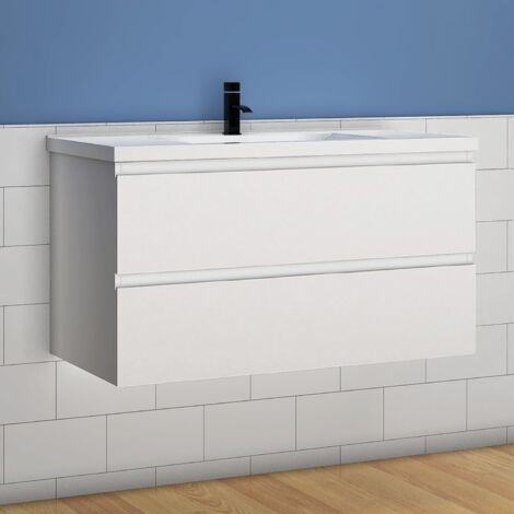 Waschtisch mit Unterschrank Badmbel Waschbecken Badezimmer 100cm Wei mit Waschbecken