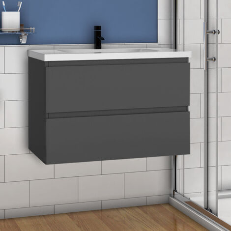 Waschtisch mit Unterschrank Badmbel Waschbecken Badezimmer 80cm Anthrazit mit Waschbecken