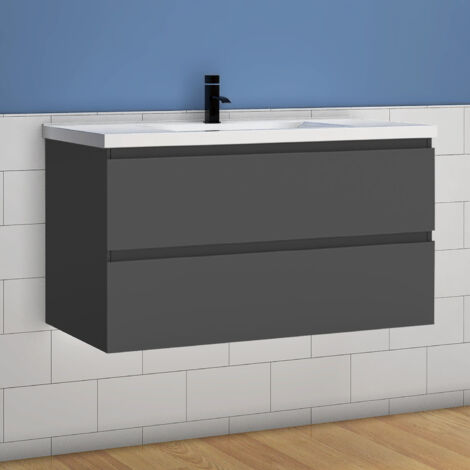 Waschtisch mit Unterschrank Badmbel Waschbecken Badezimmer 100cm Anthrazit mit Waschbecken