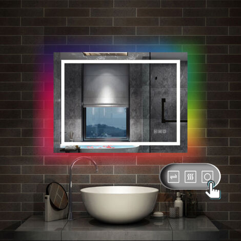Badspiegel mit LED Beleuchtung Wandspiegel Lichtspiegel dimmbar Beschlagfrei RGB 70x50cm