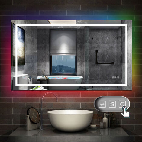 Badspiegel mit LED Beleuchtung Wandspiegel Lichtspiegel dimmbar Beschlagfrei RGB 100x60cm