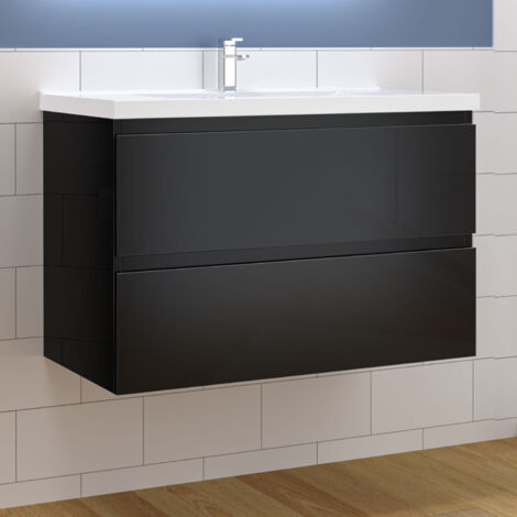 Waschtisch mit Unterschrank Waschbecken Unterschrank Badmbel Set UV-gelt 79x44.5x52cm Schwarz
