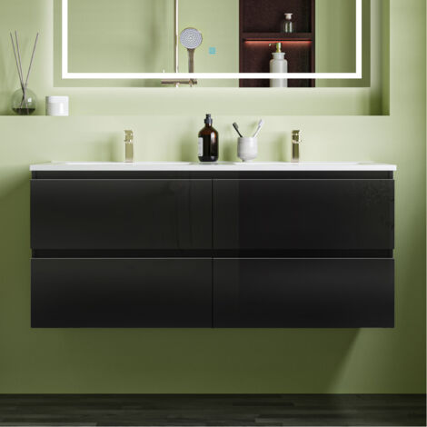 Waschtisch mit Unterschrank Waschbecken Unterschrank Badmbel Set UV-gelt 120x46x52cm Schwarz