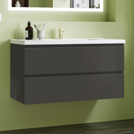 99x44.5x52cm AnthrazitWaschtisch mit Unterschrank Waschbecken Unterschrank Badmbel Set UV-gelt (1/5)
