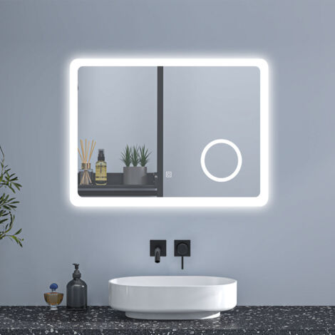 80 x 60 cm Badspiegel Wandspiegel Badezimmerspiegel LED Touch Beleuchtung Beschlagfrei+Kosmetikspiegel+3 Farben Dimmbar+LED Memory Funktion (1/5)