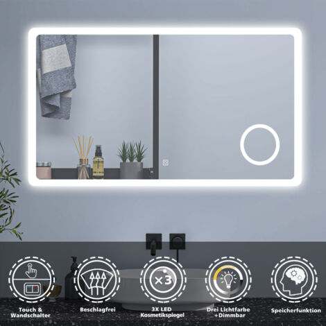Acezanble – Badspiegel 140 x 80 cm mit LED Touch Beleuchtung – Dimmbar, beschlagfrei, 3 Lichtfarben – Für Badezimmer und Kosmetik (1/5)