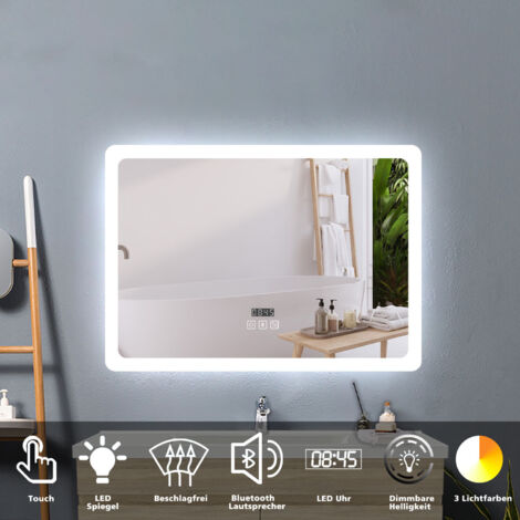 Acezanble – LED Vergrößerungsspiegel 80 x 60 cm – Antibeschlag – Bluetooth Lautsprecher – Dimmbar mit 3 Lichtfarben – Uhr mit Speicherfunktion (1/5)