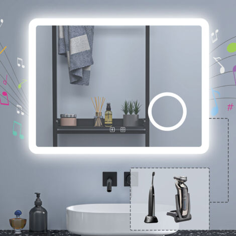 Badezimmerspiegel Wandspiegel LED Badspiegel mit steckdose Bluetooth 3 farben Dimmbar Memory Funktion 80x60cm (1/5)