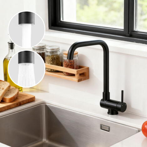 AICA Wasserhahn Doppelfunktion 360° Drehbare Kippbare Schwarz Küchenarmatur mit 304 Edelstahl und Keramikventil Mischbatterie