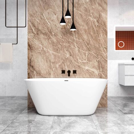 AICA Freistehende Badewanne 150×70cm Oval weiße Acrylwannen, Komplett Set inkl. Wannenträger und Ablauf.