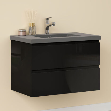 Waschtisch mit Unterschrank Schwarz Waschbecken Badmöbel Set UV-geölt 80cm Schwarz Unterschrank