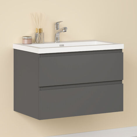 Waschtisch mit Waschbecken Waschbeckenunterschrank Badmöbel Weiß Waschbecken 80cm Anthrazit Unterschrank