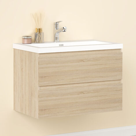Waschtisch mit Waschbecken Waschbeckenunterschrank Badmöbel Weiß Waschbecken 60cm Eiche Unterschrank
