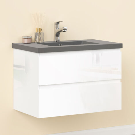 Waschtisch mit Unterschrank Schwarz Waschbecken Badmöbel Set UV-geölt 80cm Weiß Unterschrank