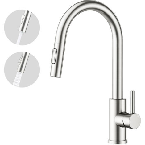 AICA Küchenarmatur mit 2 Wasserauslassmodi ausziehbar Brause Wasserhahn 360° Drehbar Edelstahl Armatur Gebürstet