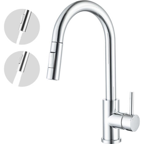 AICA Küchenarmatur mit 2 Wasserauslassmodi ausziehbar Brause Wasserhahn 360° Drehbar Edelstahl Armatur Chrom