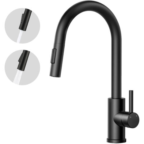 AICA Küchenarmatur mit 2 Wasserauslassmodi ausziehbar Brause Wasserhahn 360° Drehbar Edelstahl Armatur Schwarz