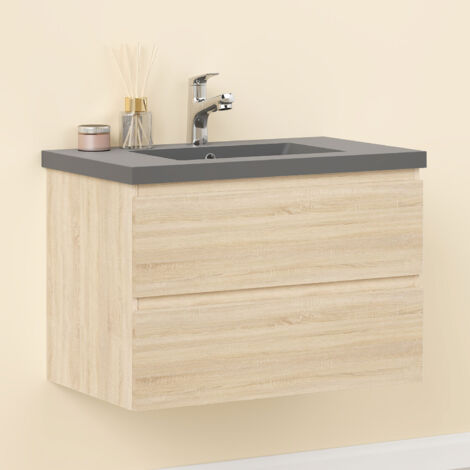 Waschtisch mit Waschbecken Waschbeckenunterschrank Badmöbel Schwarz Waschbecken 80cm Eiche Unterschrank