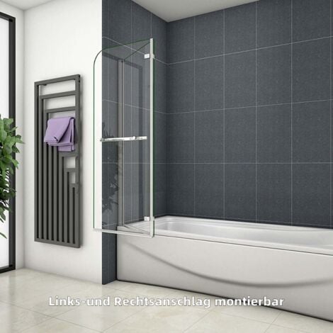 120x140cm 2-teilig.Badewannenaufsatz mit Handtuchhalter 6mm NANO ESG Faltwand Badewannenaufsatz Duschabtrennung Duschwand für Badewanne Dusche