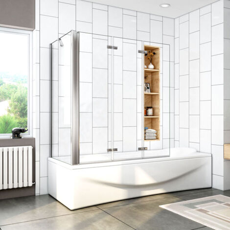 AICA 140cm Faltwand 130x140cm 3--teilig Badewannenaufsatz Duschwände mit 70cm Seitewand 6mm NANO ESG für Badewanne Duschabtrennung Bad