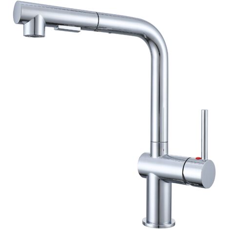 AICA L-förmiger Küchenhahn Ausziehbarer Brause Messingkern 2 Strahlarten Hochbogen Wasserhahn Küche Mischbatterie Chrom