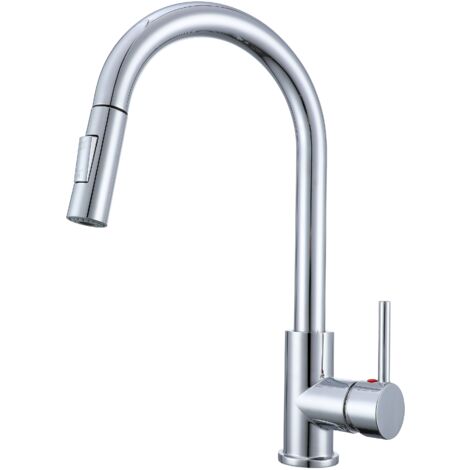 AICA Küchenarmatur Ausziehbarer Sprayer Messingkern 2 Strahlarten Mischbatterie Wasserhahn Küche Chrom