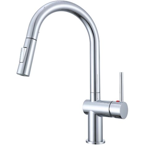 AICA Hochbogen Küchenhahn Ausziehbarer Brause Messingkern 2 Strahlarten Mischbatterie Wasserhahn Küche Chrom