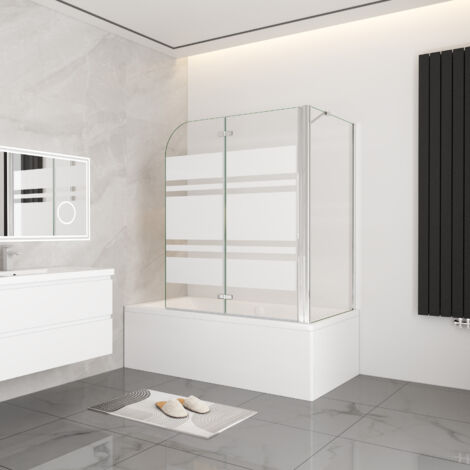 AICA 90x140cm Faltwand 2 teilig Badewanneaufsatz für Badewanne Duschabtrennung Duschwand mit 80cm Seitewand 6mm ESG
