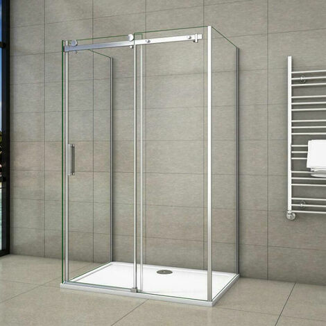 U-Form Duschkabine 8mm NANO ESG Eckeinstieg Schiebetür 135x195cm mit Seitenwand:90x90x195cm Duschabtrennung Echtglas Duschtür Dusche Glastür