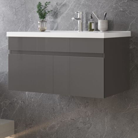 Badmbel Set Waschtisch mit Unterschrank Waschbecken Unterschrank 80cm dunkelgrau, ohne Seitenschrnke (1/5)
