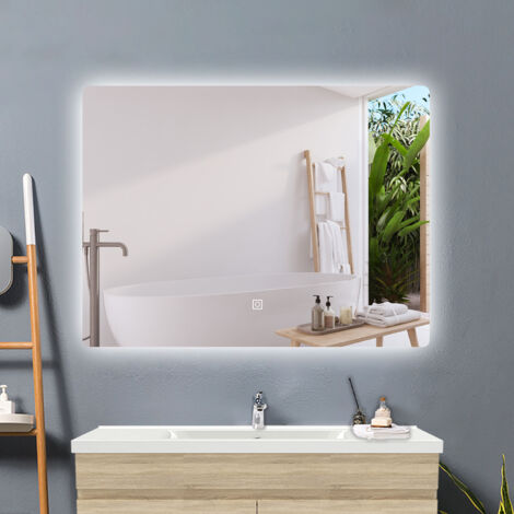 60 x 40 cm LED Badezimmerspiegel Badspiegel mit Beleuchtung Wandspiegel Kaltwei Dimmbar, LED Memory Funktion (1/5)