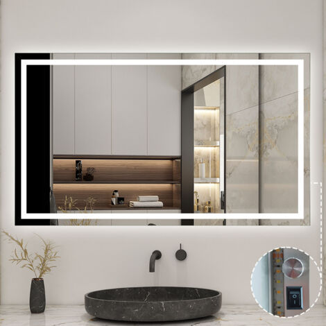 Acezanble – Badspiegel LED Wandspiegel 120x70cm – Kaltweißes Licht – Einstellbare Helligkeit – Antibeschlag – Einfache Installation (1/5)