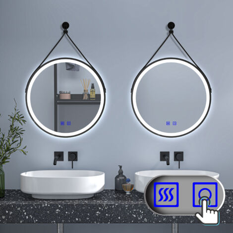 Rund LED Badspiegel Badezimmerspiegel Touch Beschlagfrei Wandspiegel 3 Farben Dimmbar, Farbtemperatur und Helligkeit Memory Funktion, Abnehmbarer Gürtel 60cm (1/5)