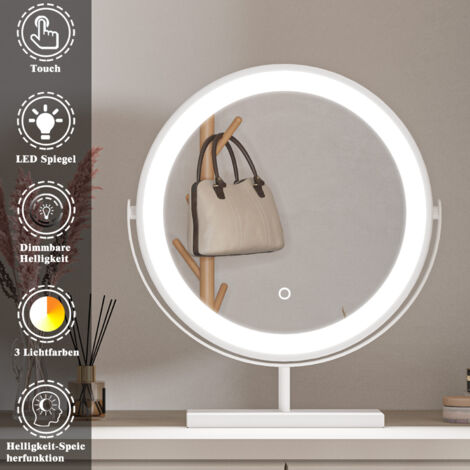 Schminkspiegel mit Beleuchtung Runder LED Kosmetikspiegel Drehbar Make-up Spiegel mit Touchschalter, 3 Lichtfarben Dimmbar und Memory-Funktion,ф40cm Wei (1/5)