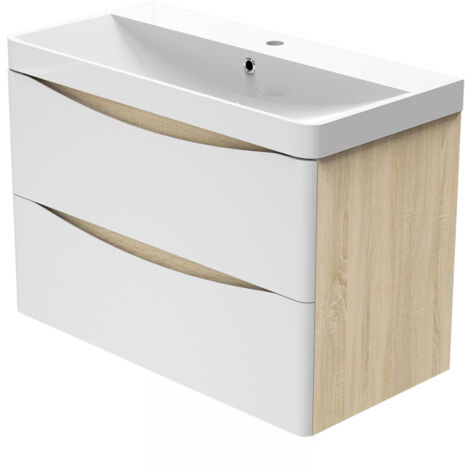 Acezanble – Waschtisch mit Unterschrank 60cm – Griffloses Badmöbel Set – Hochwertige MDF-Platte – Softclose-System – Waschbecken 610x350mm – Unterschrank 590x345x500mm (1/5)