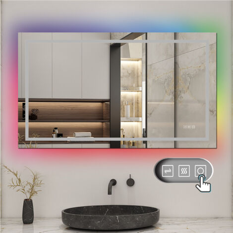 RGB Badspiegel mit LED Beleuchtung Wandspiegel Lichtspiegel dimmbar Beschlagfrei 120x70cm (1/4)