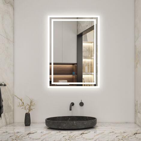 LED Badspiegel Lichtspiegel Wandspiegel Lichtspiegel Badezimmerspiegel mit Beleuchtung Touch-Schalter, 50 x 70 cm Beschlagfrei+3 Lichtfarben Dimmbar+LED Memory Funktion (1/5)