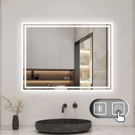 LED Badspiegel Lichtspiegel Wandspiegel Lichtspiegel Badezimmerspiegel mit Beleuchtung Touch-Schalter, 80 x 60 cm Beschlagfrei+3 Lichtfarben Dimmbar+Bluetooth+LED Memory Funktion (1/5)