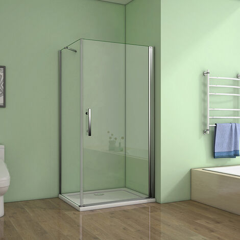 90 Tür x 76 Seitenwand xH.185cm 6mm NANO GLAS Eckeinstieg