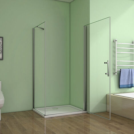 90 Tür x 90 Seitenwand xH.185cm 6mm NANO GLAS Eckeinstieg