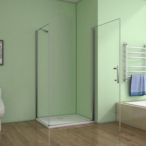 100 Tür x 90 Seitenwand xH.195cm 6mm NANO GLAS Eckeinstieg