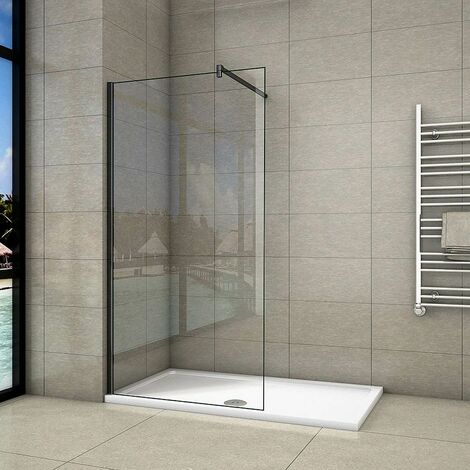 B.50xH.200cm Duschwand +ausziehbar (73-120cm)Schwarz Stabilisator Duschabtrennung Walk in Duschtrennwand 8mm NANO-Glas dusche