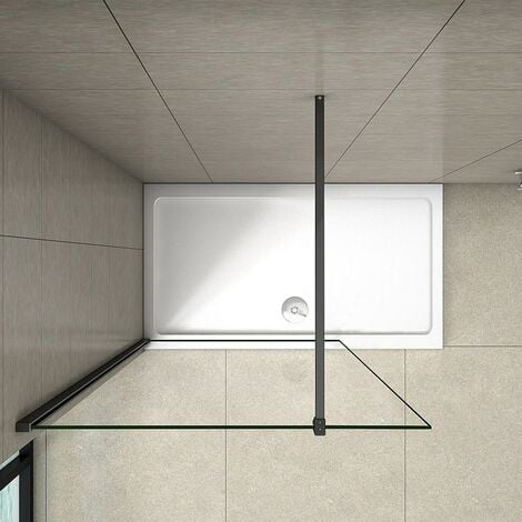 B.160xH.200cm Duschwand +ausziehbar (73-120cm)Schwarz Stabilisator Duschabtrennung Walk in Duschtrennwand 8mm NANO-Glas dusche