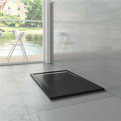 70x90x3cm Rechteck Schwarz Stein-Effekt Duschwanne mit Ablaufgarnitur (1/5)