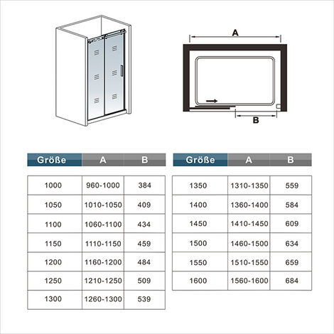 6mm NANO ESG Duschabtrennung Schiebetür Nischentür 125X195cm Echtglas Duschtür Duschkabine Dusche Glastür