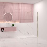 AICA Walk in Duschwand 100 x 200cm Dusche 8mm ESG NANO glas mit Gold stabilisator GT131 Duschabtrennung Duschtrennwand
